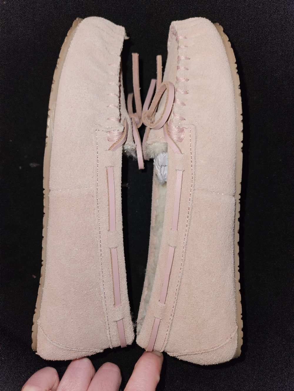 Minnetonka Pink Suede Moccasin Slippers with Shearling